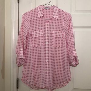 EXPRESS Pink and White checkered button-down shirt